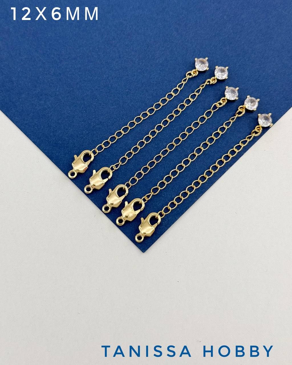 Карабин замочек лобстер 12х6мм с цепочкой удлинения, позолота, 5шт, ОПТ041