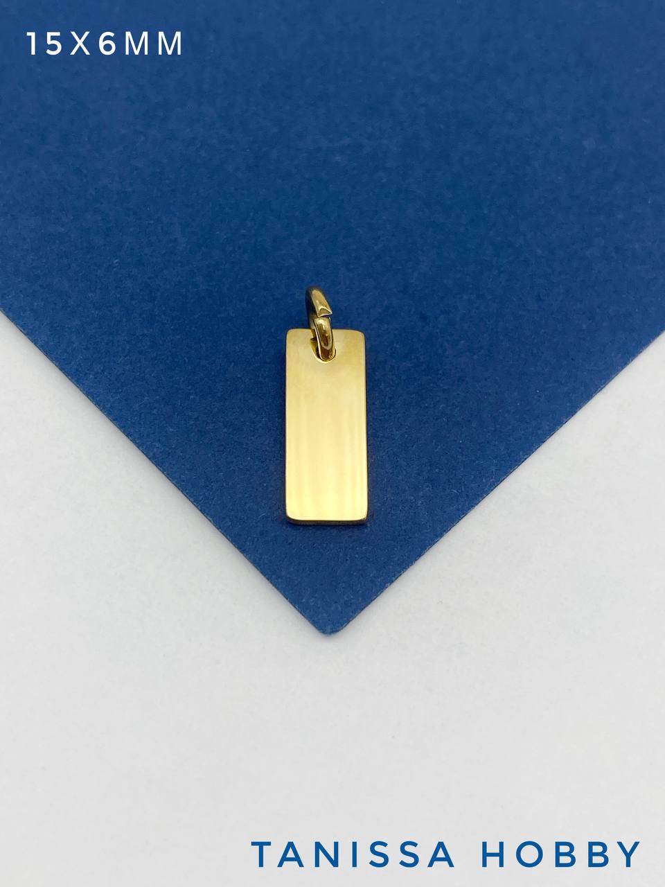 Подвеска прямоугольник шильдик, 15х6мм, сталь, позолота, Ш219