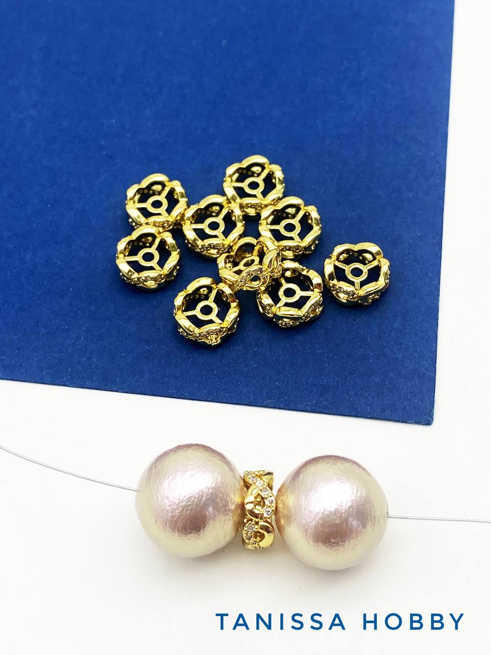 Разделители бусины с фианитами, штука, позолота, А824