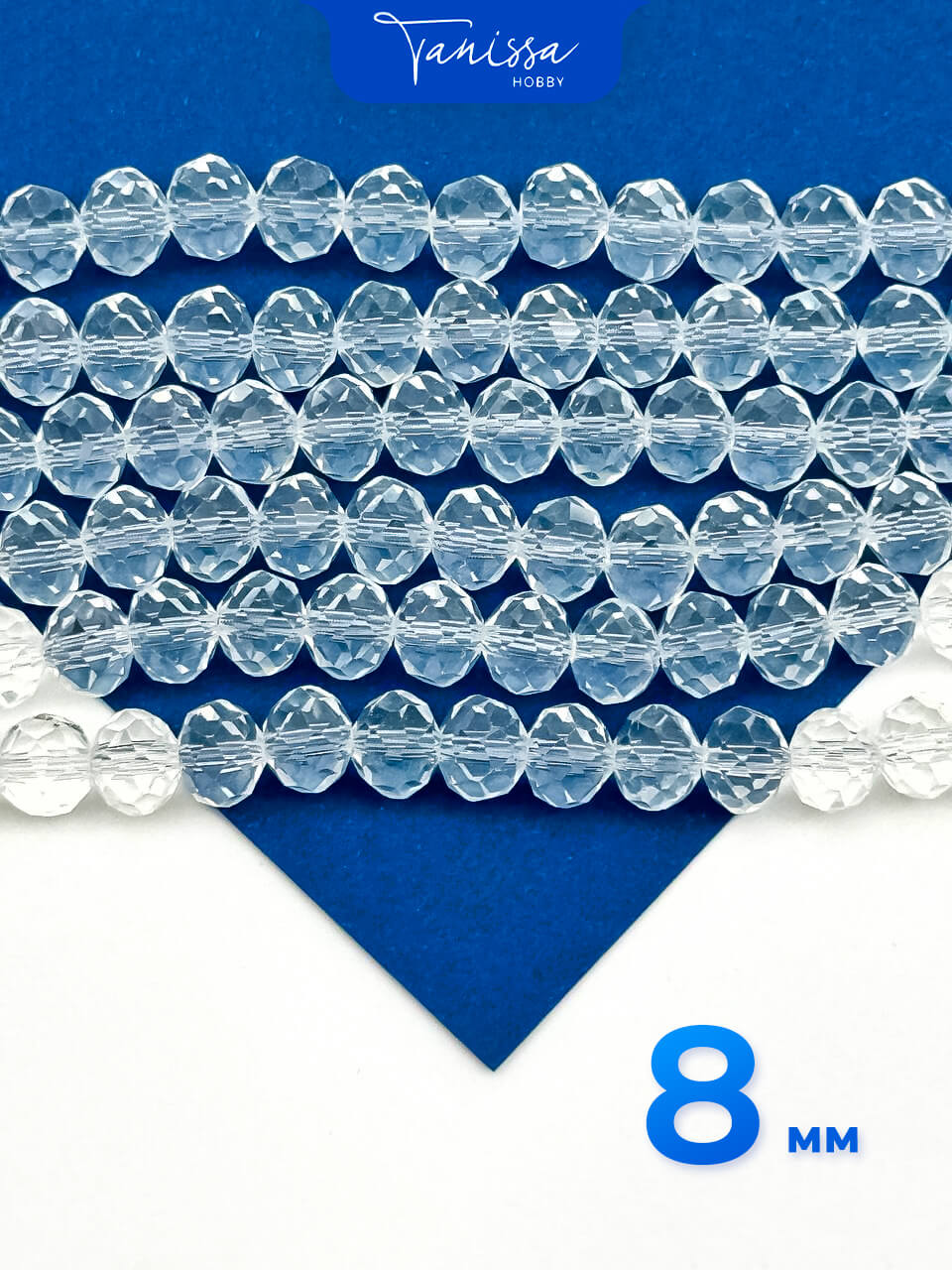 Хрусталь рондели 8мм, прозрачный, нить Х002