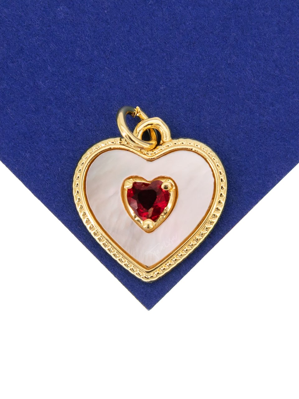 Подвеска сердце перламутр красный фианит, 15мм, позолота, Ю219
