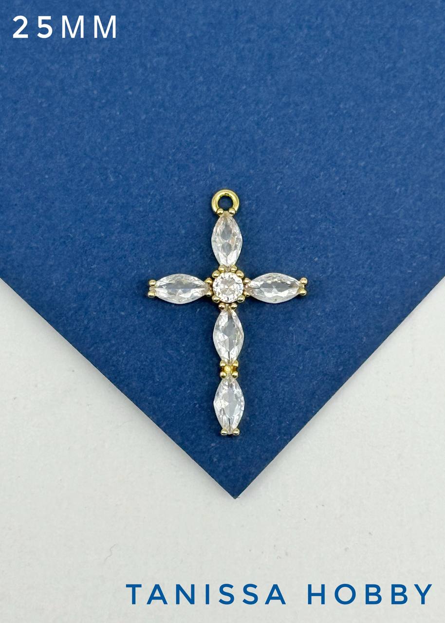 Подвеска крест с фианитами, позолота, А123