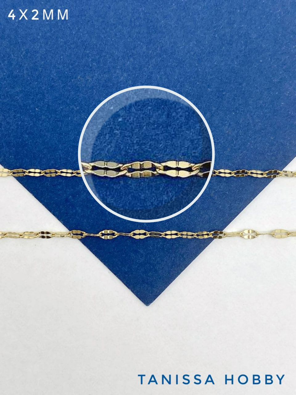 Цепочка якорная овалы огранка, 4х2мм, сталь, позолота 50см, Ч989