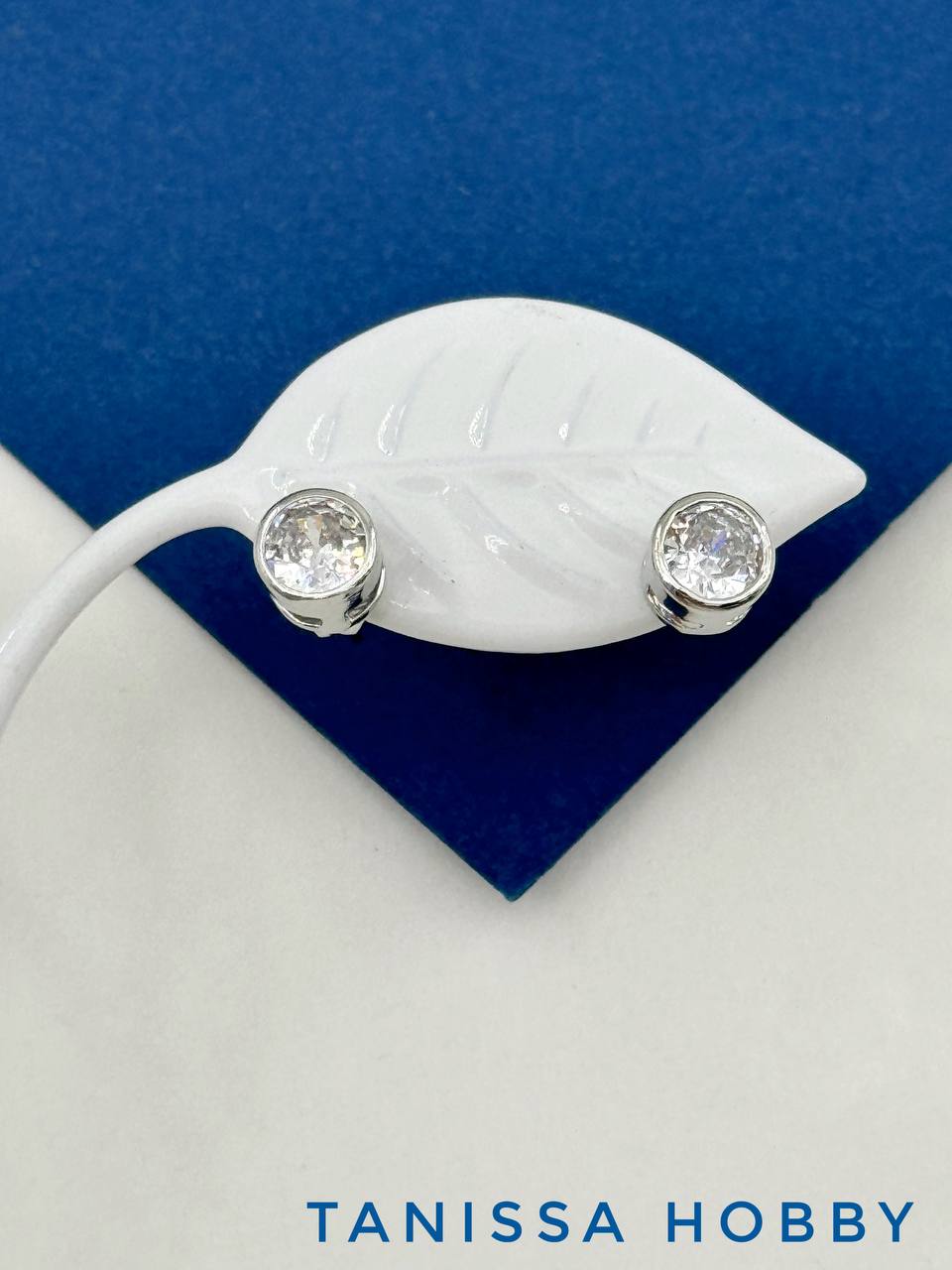 Швензы пусеты фианит 6мм, родий, Е415