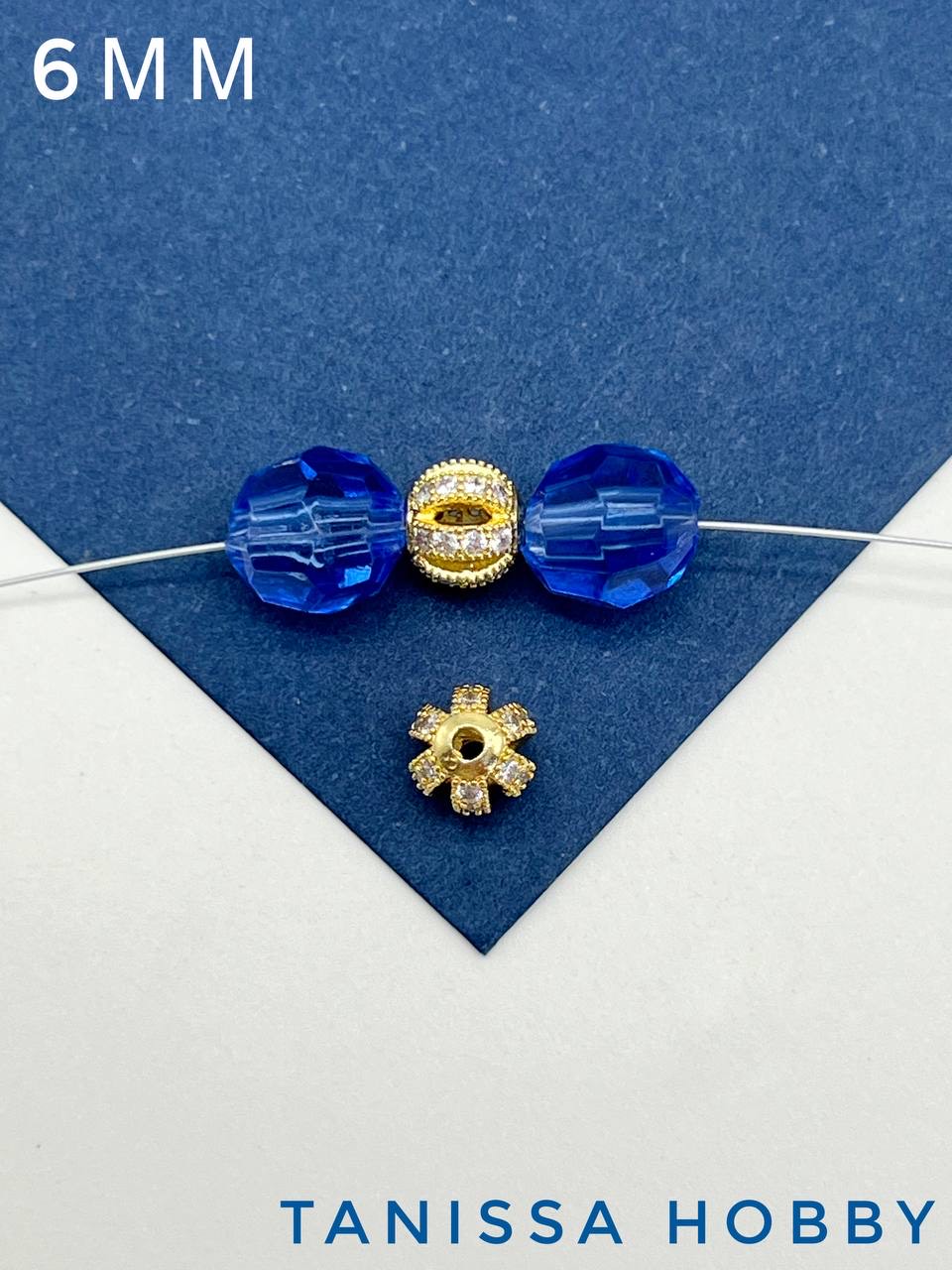 Бусина разделительная 6мм, с фианитами, позолота, Р336