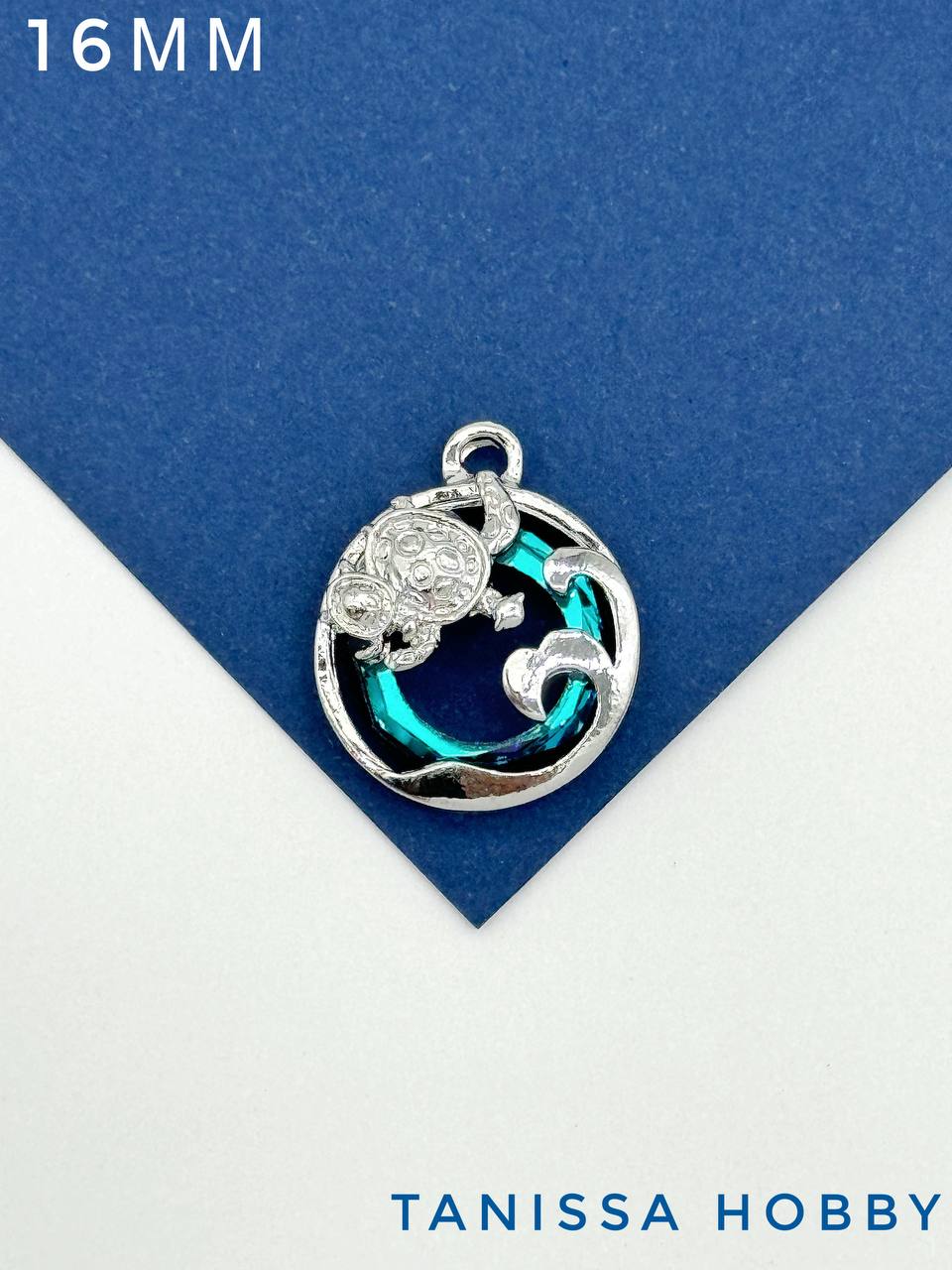 Подвеска Черепаха, рондель Bermuda blue, родий, Д133