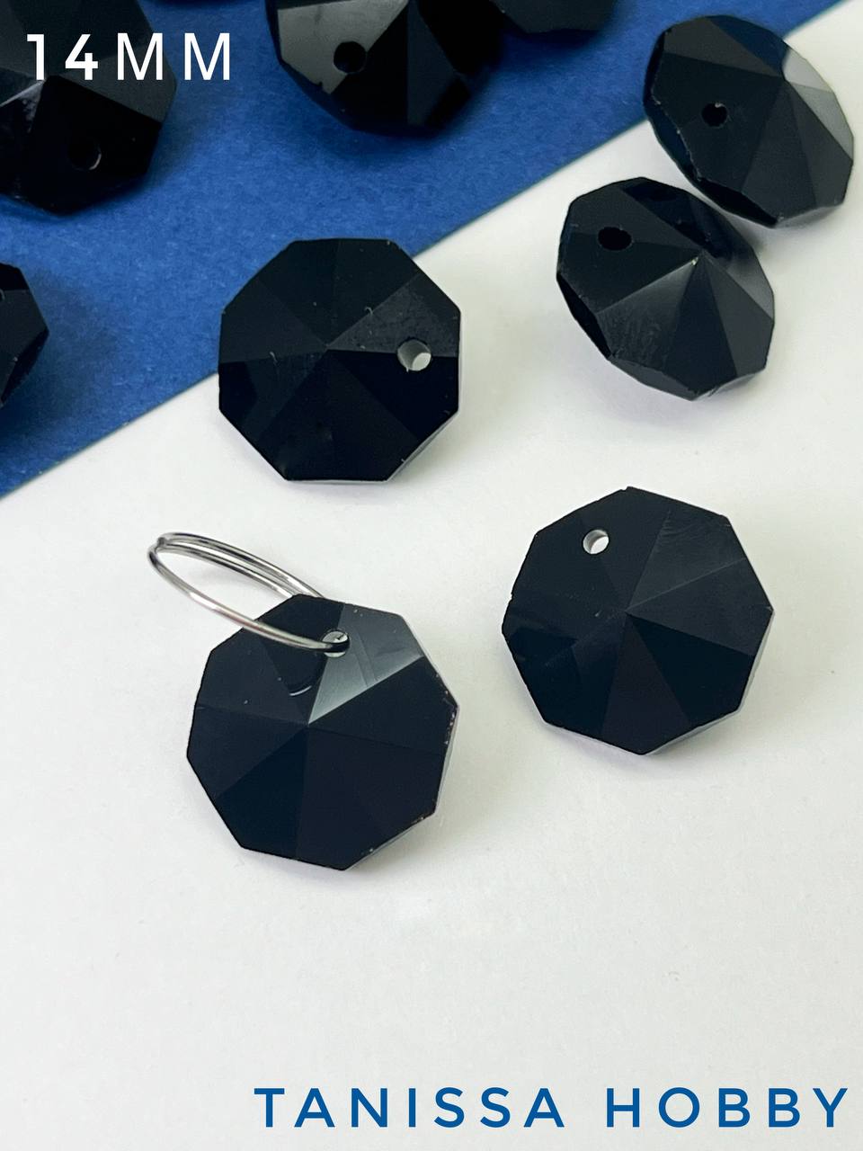 Подвеска октагон, интерьерный кристалл, 14мм, черный, ЛС063