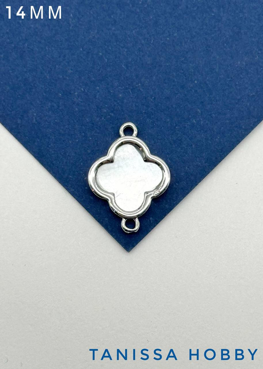 Коннектор Клевер белый перламутр, родий, штука. С202