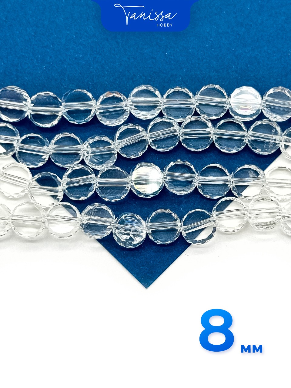 Хрусталь диск, круглый плоский, прозрачный, 8мм, нить, Х301