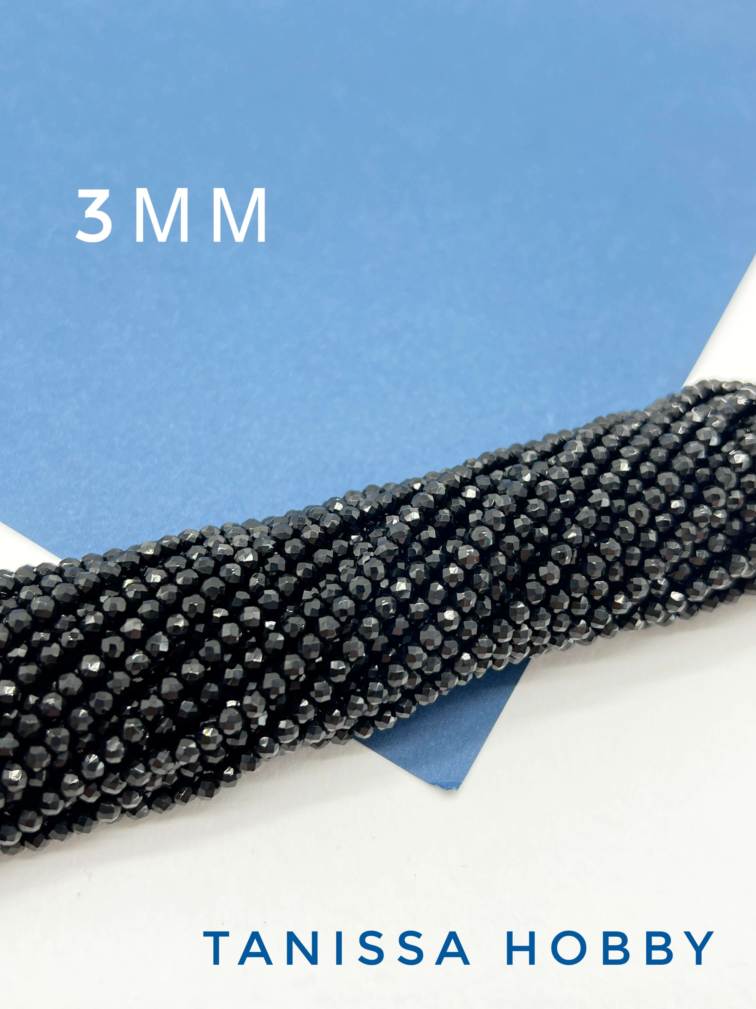 Шпинель синтетическая черная 3мм, нить Б080