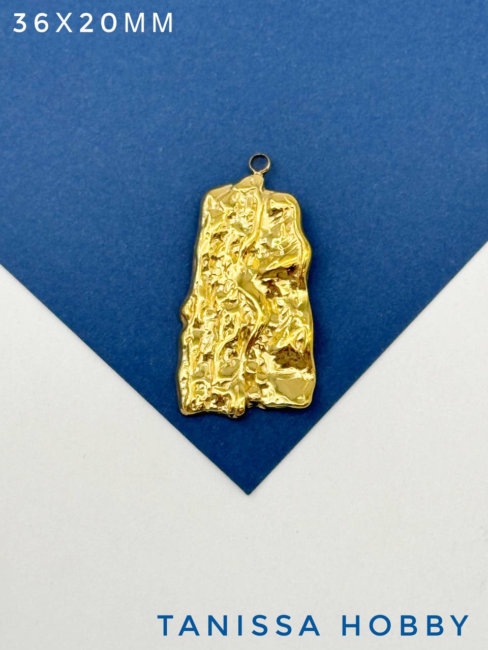 Подвеска мятый металл прямоугольник, сталь, позолота, Ч019