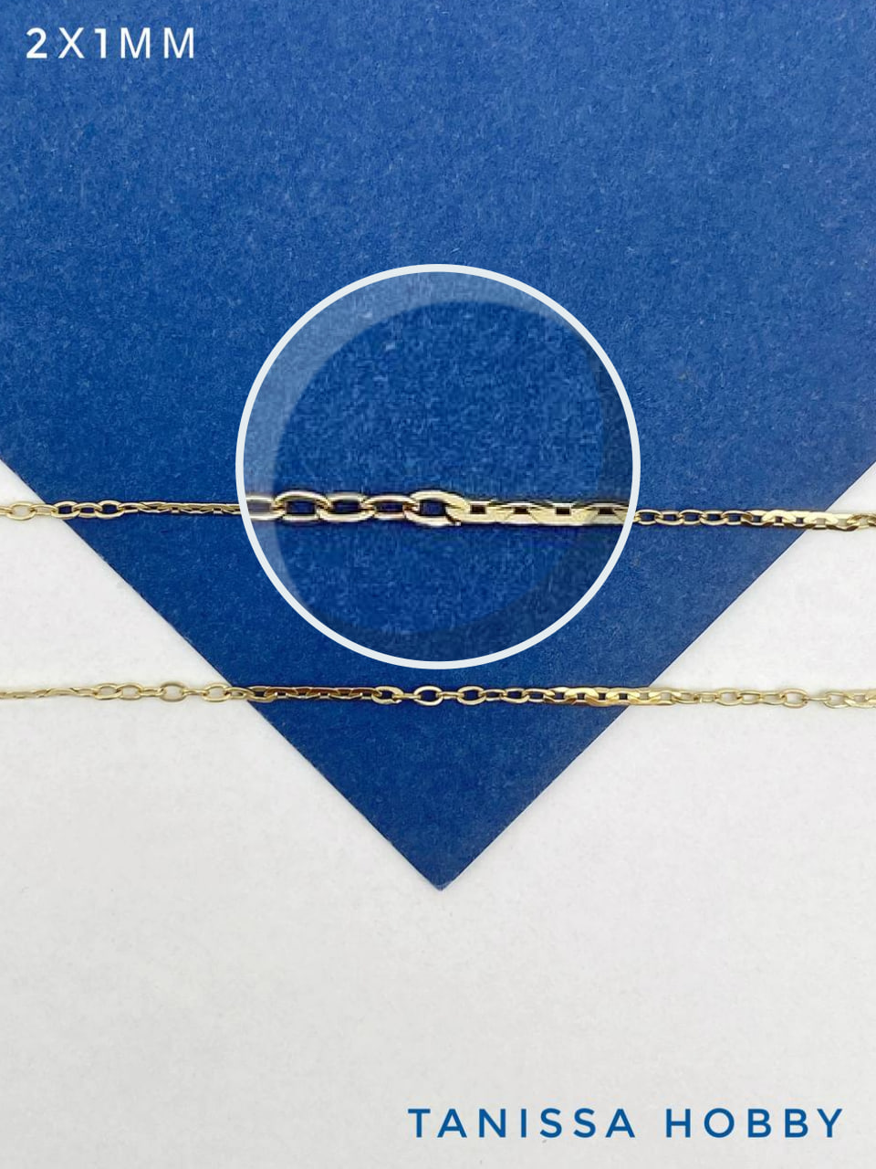 Цепочка якорная плоская, 2х1мм, сталь, позолота 50см, Ч995