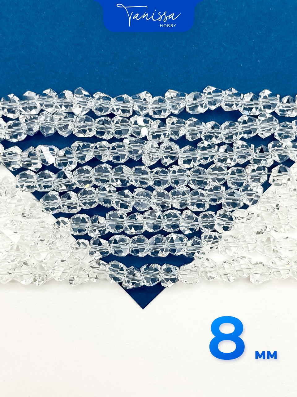 Хрусталь крошка треугольник, 8мм, прозрачный, нить, Х325