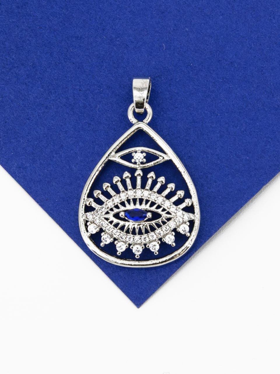 Подвеска капля глаз с фианитами, 26х19мм, родий, С205