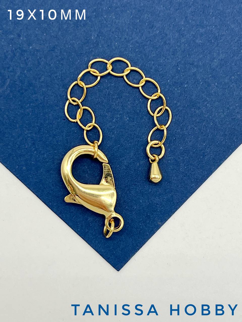 Карабин Лобстер 19x10мм с цепочкой, позолота, К309