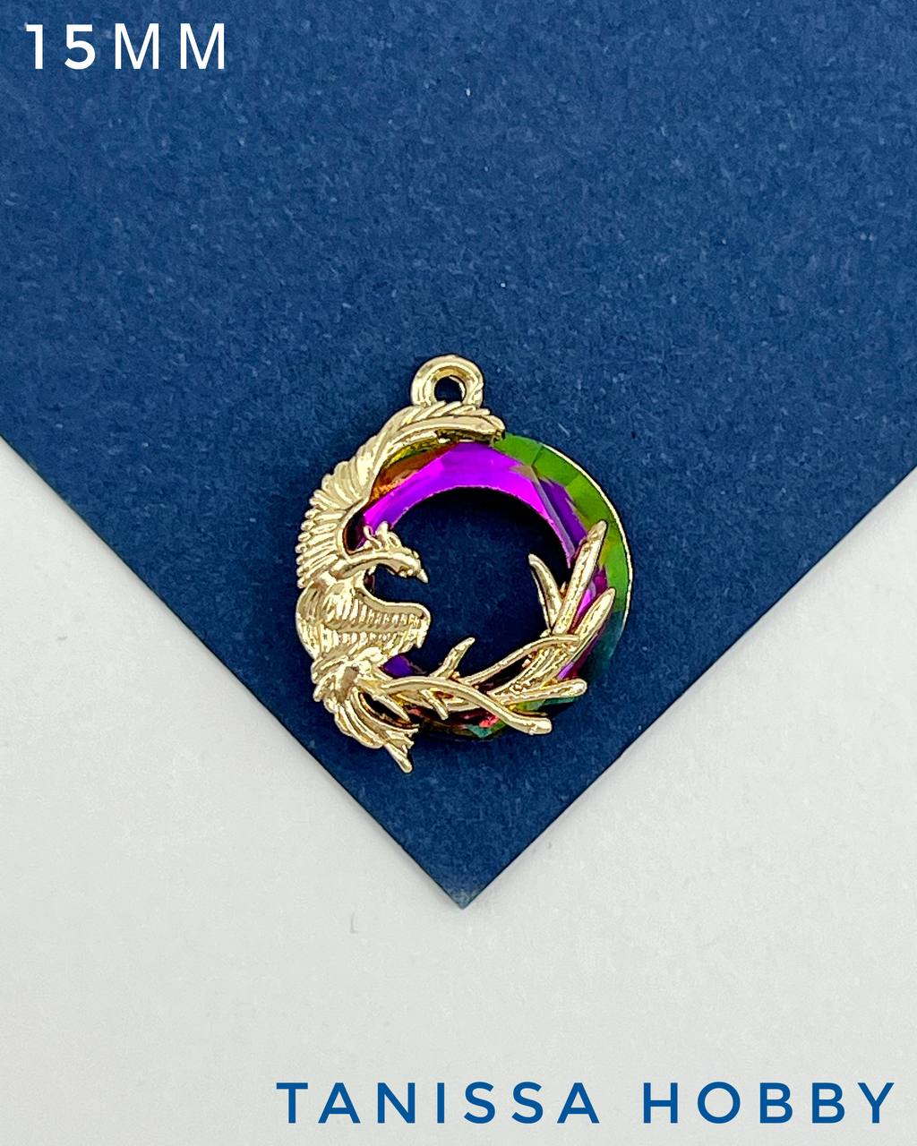 Подвеска птица Феникс, рондель Vitral medium, позолота, Д120