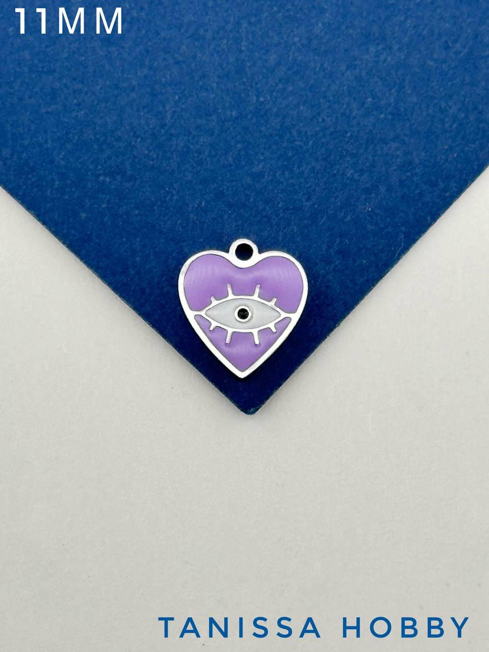 Подвеска сердце глаз, 11мм, фиолетовая эмаль, сталь, Ч114