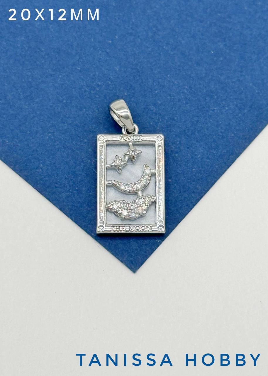 Подвеска карты Таро Луна, белая, родий, Р425