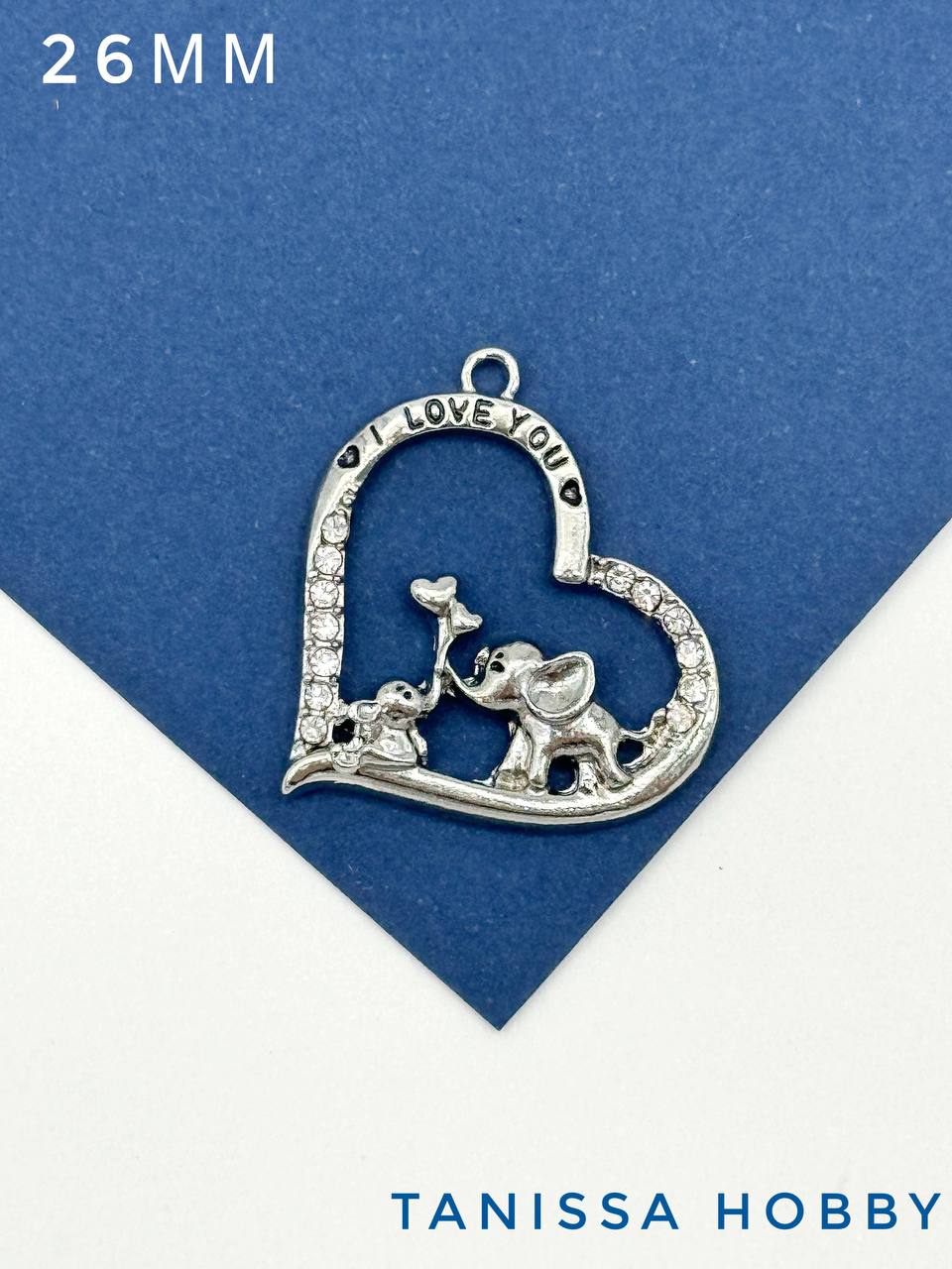 Подвеска сердце слон и слоник, родий, А007