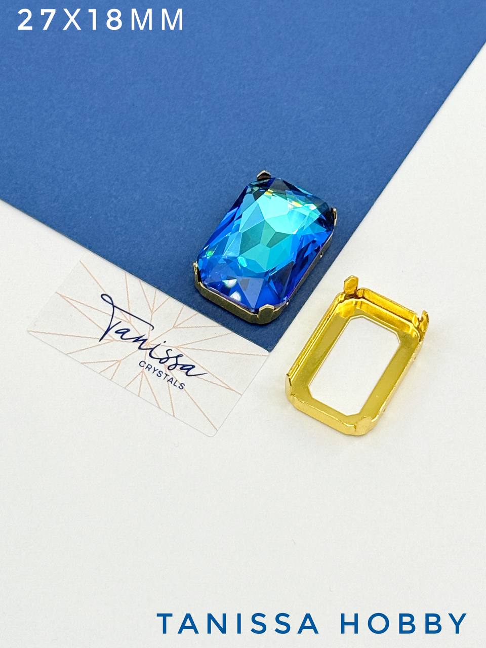 Оправа (цапы) для кристалла прямоугольник Octagon 27х18мм, позолота, СТ135