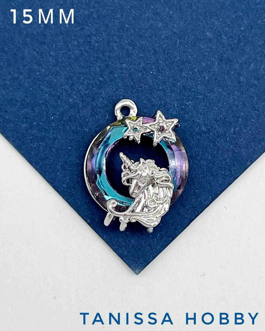 Подвеска Единорог, рондель Vitrail light, родий, Д125