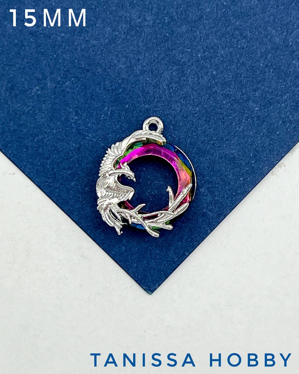 Подвеска птица Феникс, рондель Vitral medium, родий, Д119