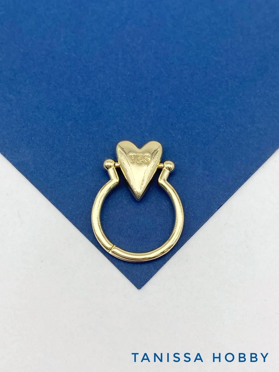 Кольцо безразмерное сердце YES/NO, позолота, У114