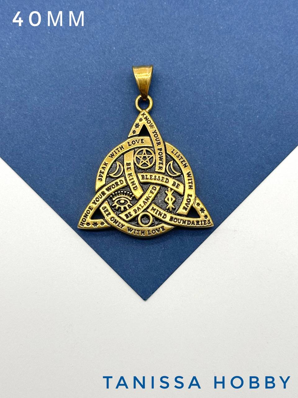 Подвеска трикветр 40х38мм, сталь, позолота, А635