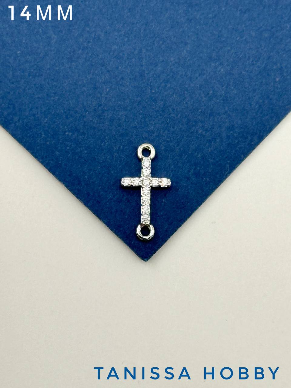 Коннектор крест с фианитами, 14мм, родий, Ю203