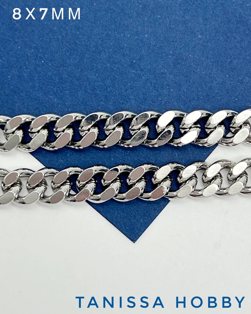 Цепочка панцирная 8х7мм, родий, 50см, СН097