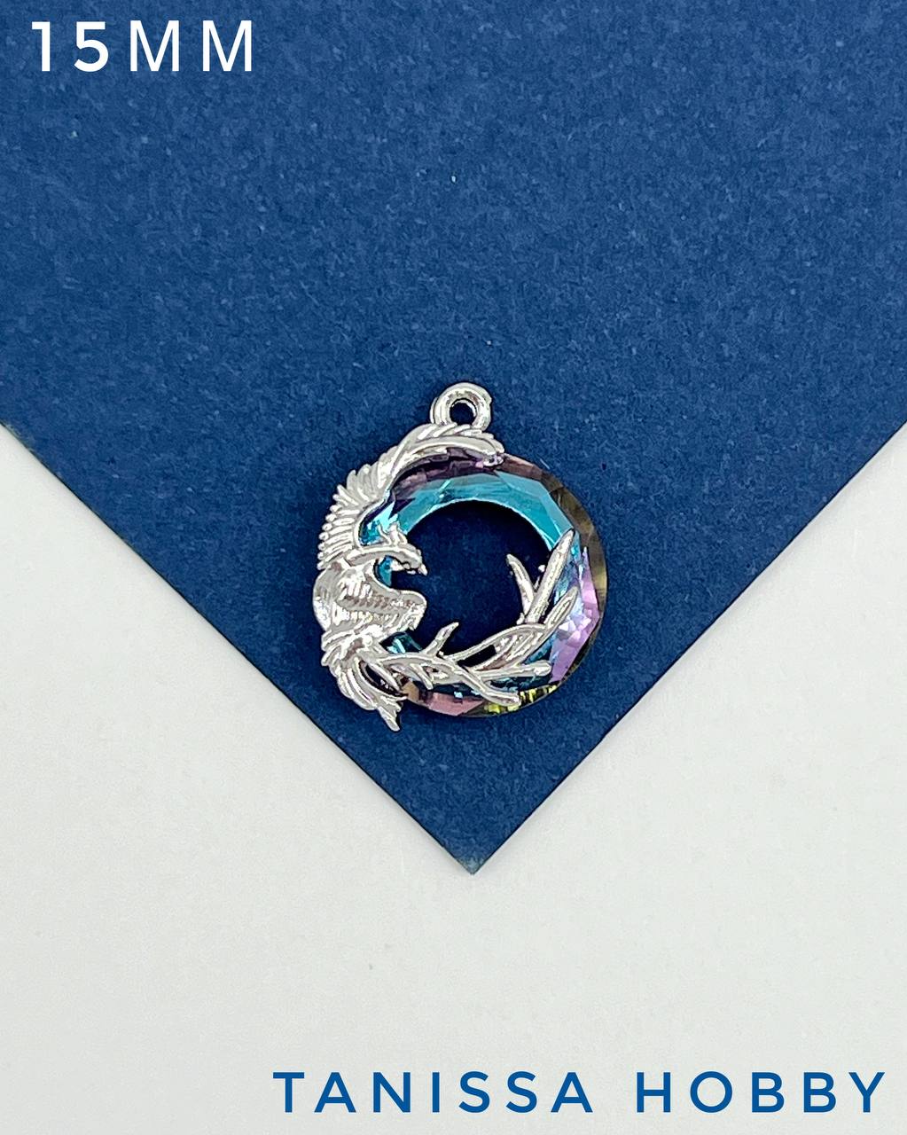 Подвеска птица Феникс, рондель Vitrail light, родий, Д121