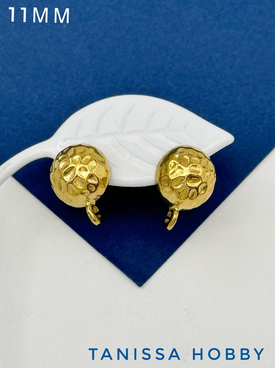 Швензы пусеты круг 11мм мятый металл, сталь, позолота, Ч909