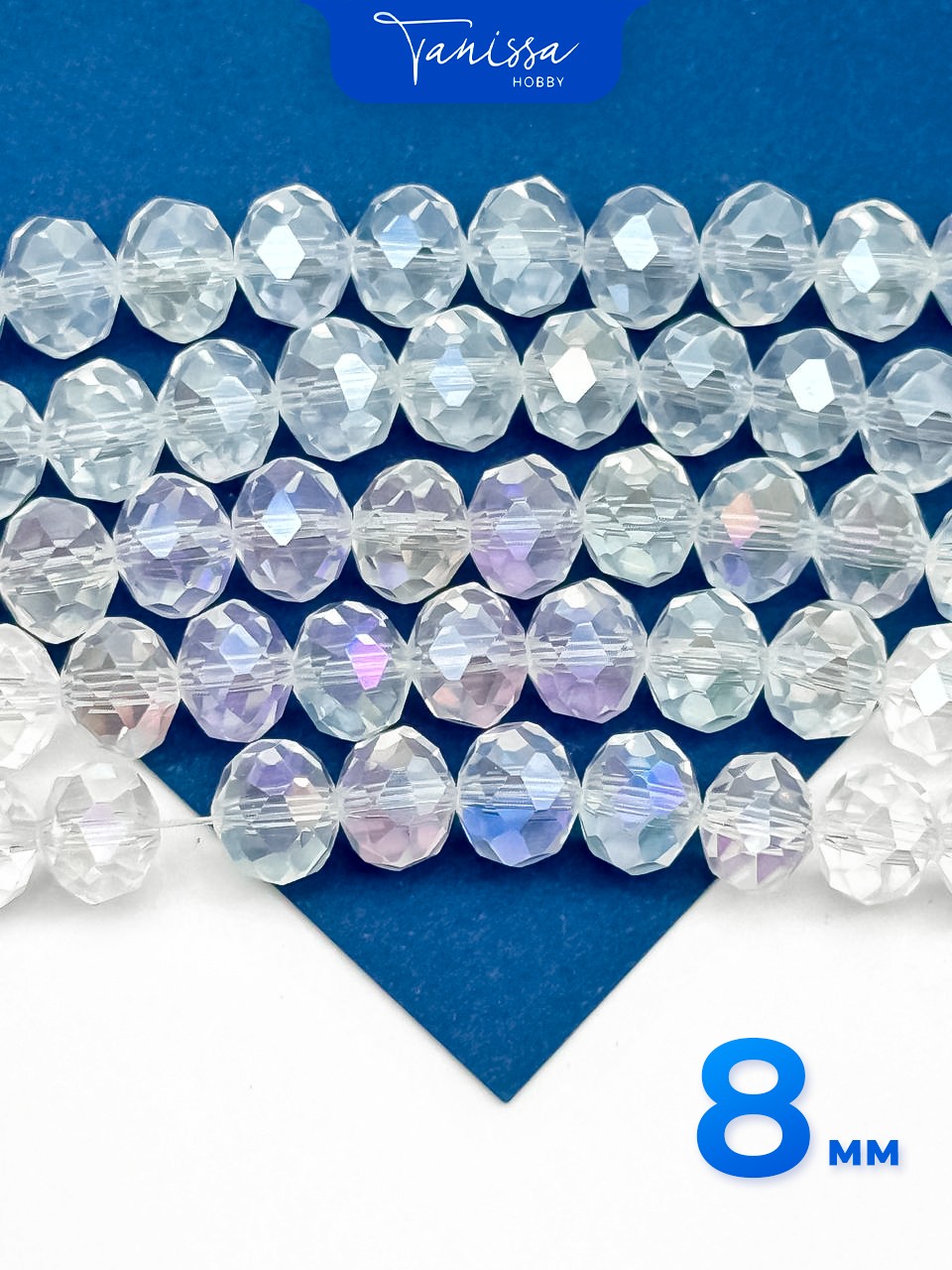Хрусталь Рондели 8мм, прозрачный АВ, нить Х015