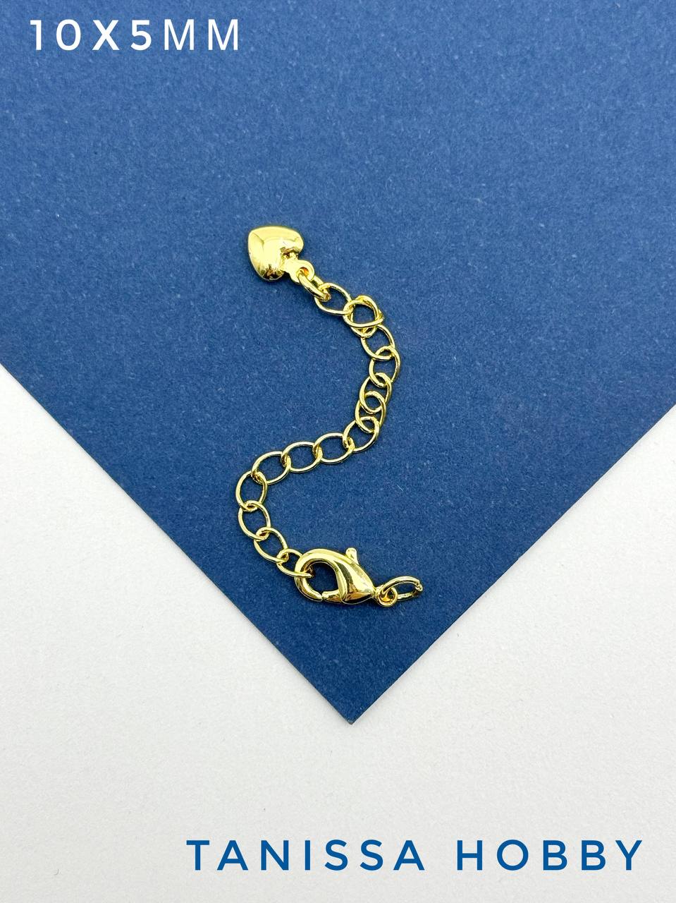 Замок лобстер 10х5мм с цепочкой удлинения, Категория B, позолота. К105