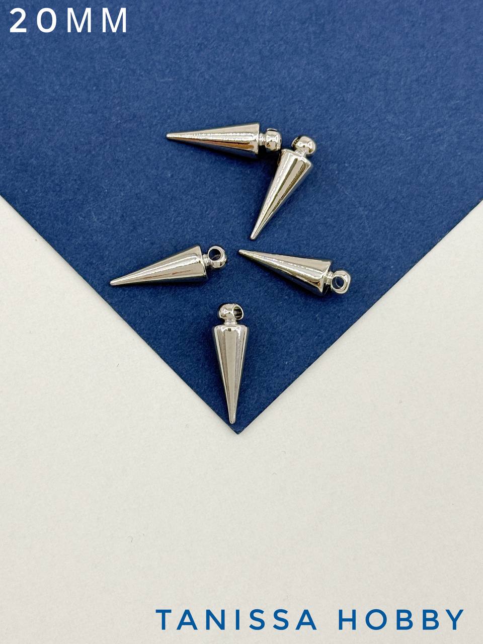 Подвеска конус шип 20мм, родий, 5шт, ОПТ050