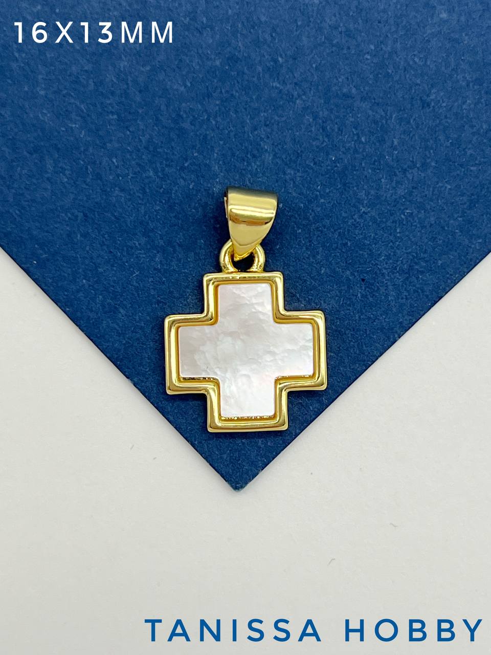 Подвеска крест перламутр, позолота, С322