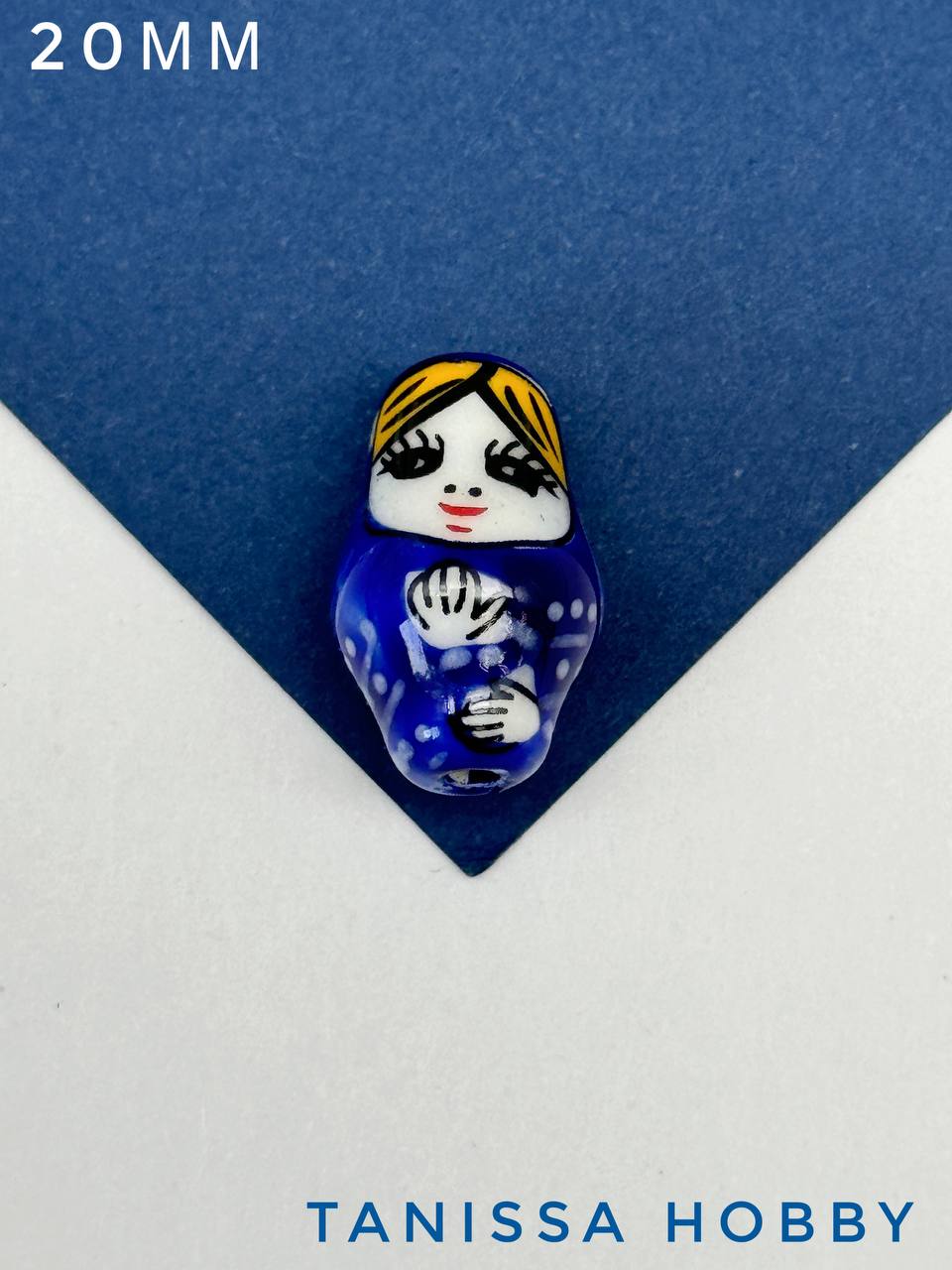 Бусина матрешка, керамика, индиго, 20мм, П086