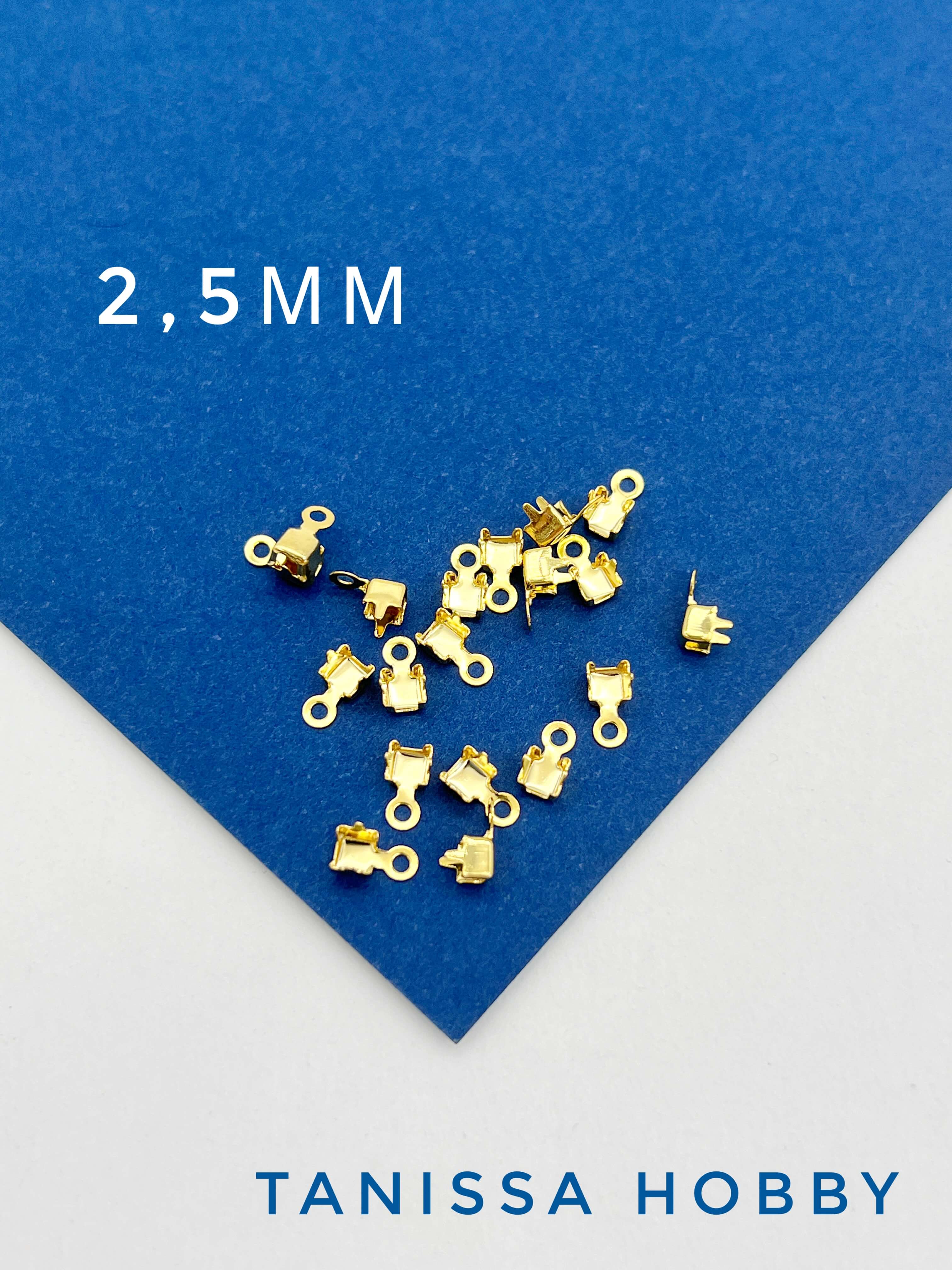 Концевик обжимной для стразовой цепи 2,5мм, нержавеющая сталь с позолотой, штука, Ч131