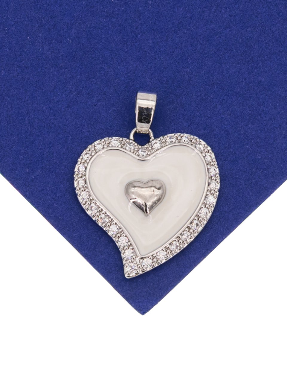 Подвеска сердце белая эмаль, 22мм, родий, С515