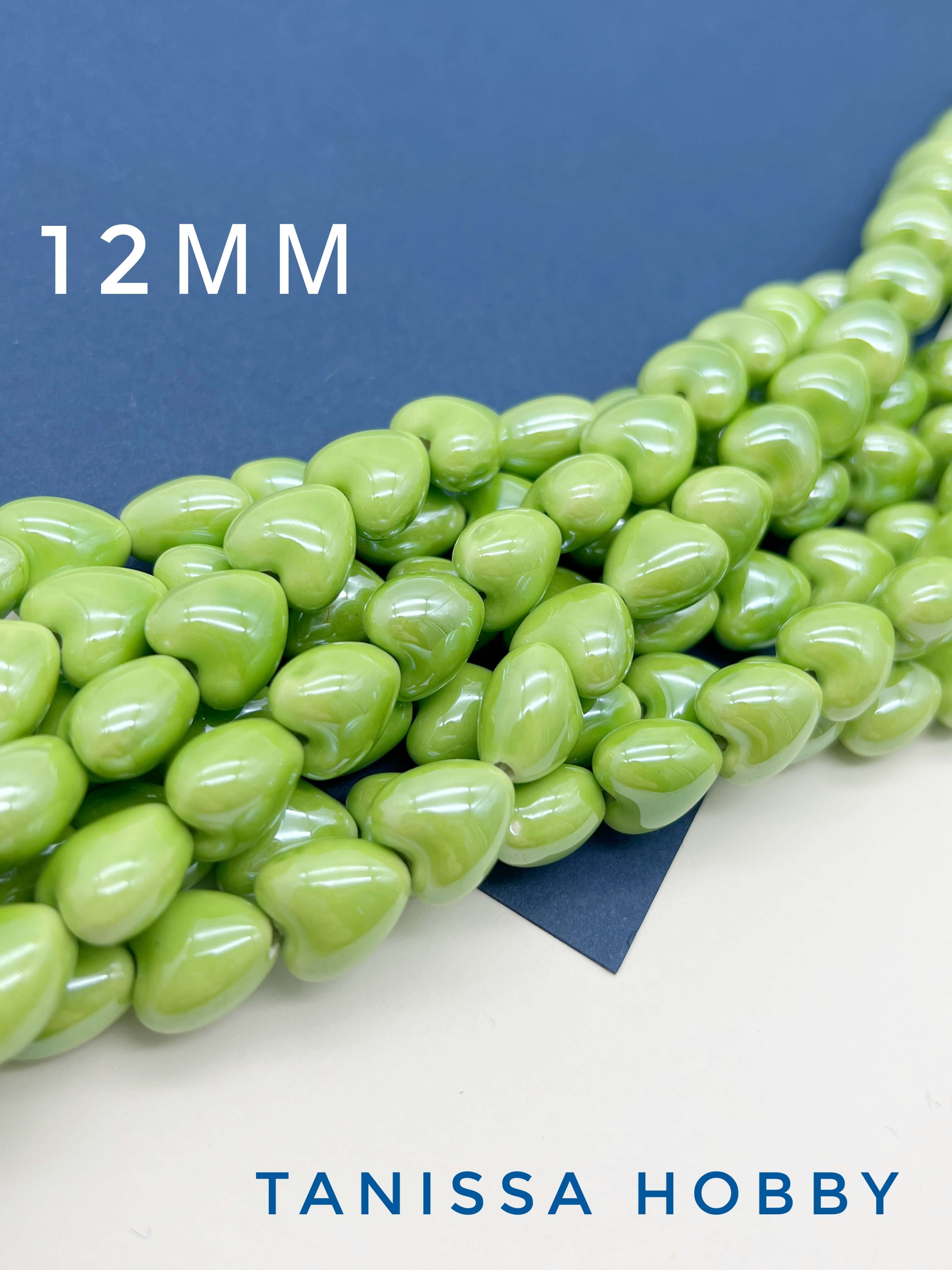 Бусина салатовая лайм фарфоровое сердце, 12мм, Категория В, ШТУКА, П150