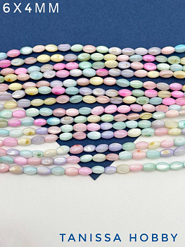 Перламутр бусины морской, цветной микс, рис, 6х4мм, нить, ПМ061