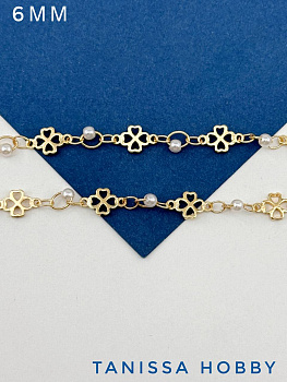 Цепочка якорная клевер 6мм, 50см, позолота, СН044