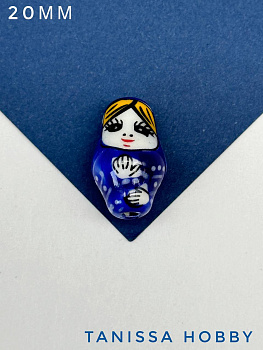 Бусина матрешка, керамика, индиго, 20мм, П086